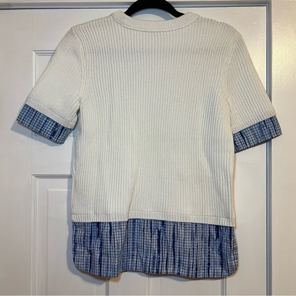 #80 TORY BURCH SMALL WHITE CABLE KINT LAYERED SWEATER TOP - Picture 2 of 5